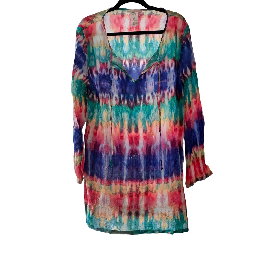 La Blanca Resortwear Tie Dye V-Neck Tunic Swim Cover Up Multi Color‎ LB6BP55 XL